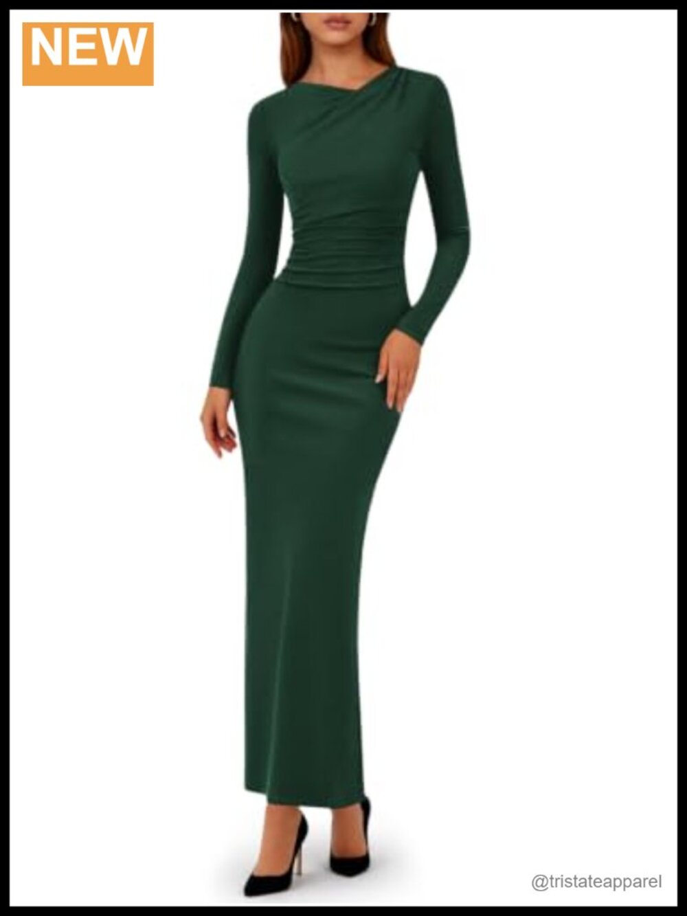 Lazysmile Long Sleeve Asymmetrical Maxi Dress Formal Wedding Guest